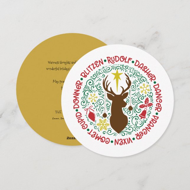 Fun Red Script Santa Reindeer Name Weihnachten (Vorne/Hinten)