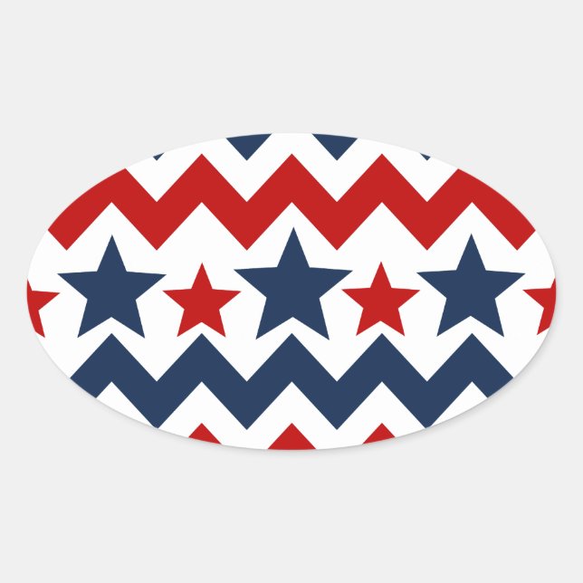 Fun Red White Blue Zickzack US Flagge Ovaler Aufkleber (Vorderseite)