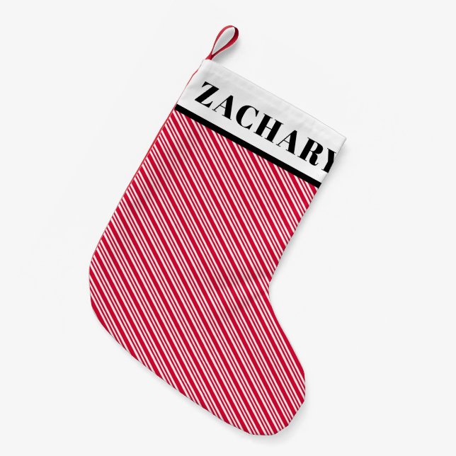 Fun Red White Candy Cane Stripe Muster Kleiner Weihnachtsstrumpf (Vorderansicht (hängend))
