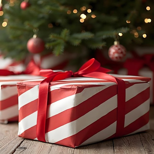 Fun Red & White Candy Strip Festliche Weihnachten Geschenkpapier (Fun Red & White Candy Can Stripe Festive Christmas Wrapping Paper)