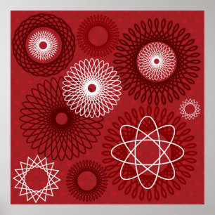 Fun Red White Geometric Muster Spirograph Design Poster