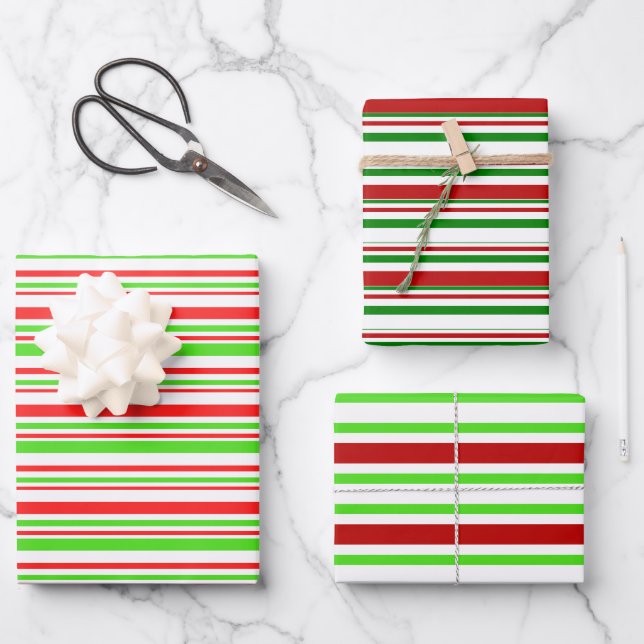 Fun Red, White, Green Christmas Inspirierte Muster Geschenkpapier Set (Vorderseite)