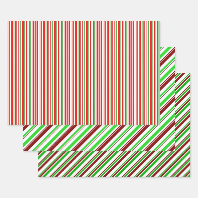 Fun Red, White, Green Christmas Themed Patterns Geschenkpapier Set (Set)