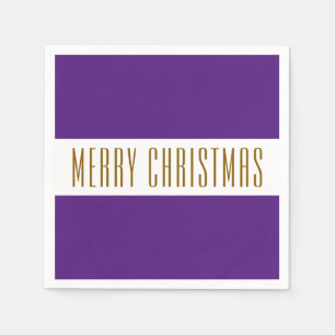 Fun Regal Lila White MERRY CHRISTMAS Streifen Serviette