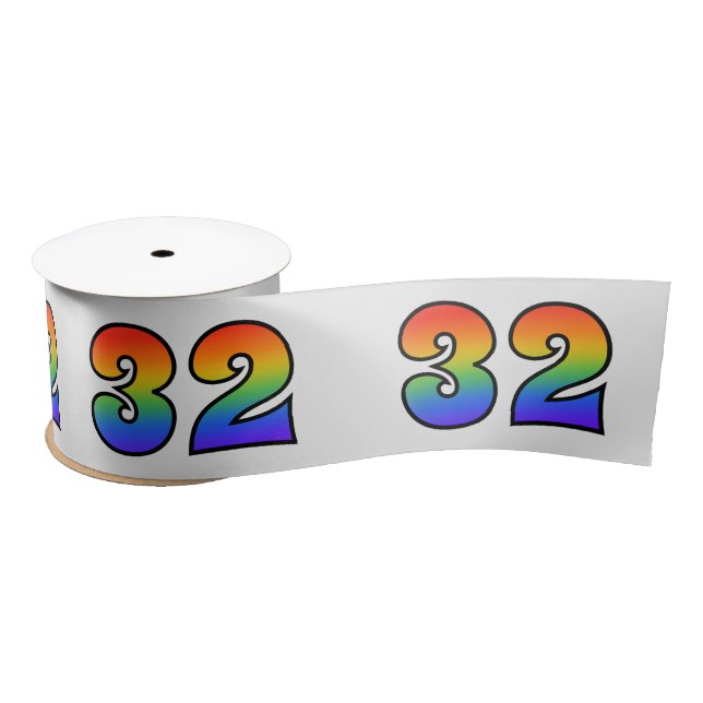 Fun, Regenbogenmuster "32" Ereignisnummer (grau) Satinband (Spule)
