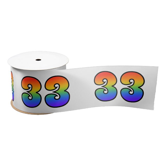 Fun, Regenbogenmuster "33" Ereignisnummer (grau) Satinband (Spule)