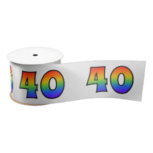 Fun, Regenbogenmuster "40" Ereignisnummer (grau) Satinband
