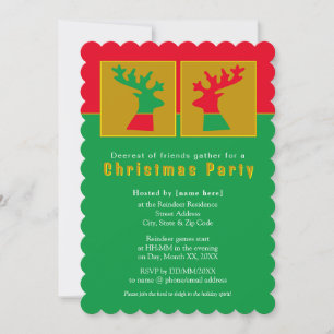 Fun Reindeer Red Green Golden Christmas Party Einladung