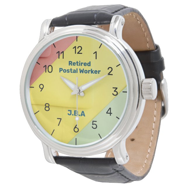 Fun Remüde Postal Worker Watch Personalize Name Armbanduhr (Schrägansicht)