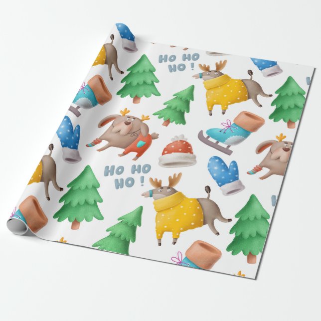 Fun Rentier Holiday Wrapping Paper Geschenkpapier (Ungerollt)