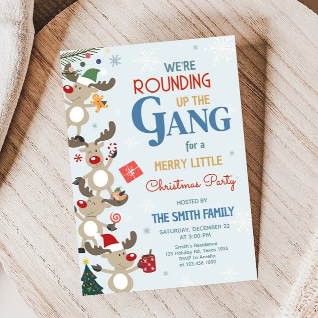 Fun Rentier Weihnachts-Party Einladung (We're Rounding Up the Gang Reindeer Christmas Party Invitation)