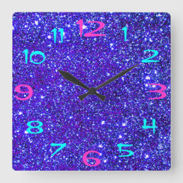 Fun Retro 80er Disco Glitzer Glam Funkelnd Quadratische Wanduhr