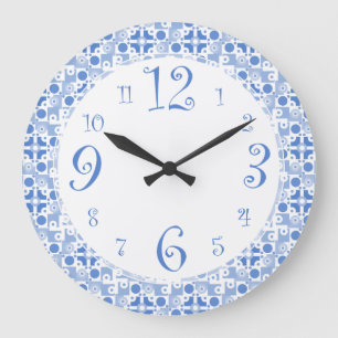 Fun Retro Blue und White Kitlock Große Wanduhr