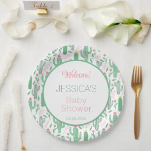 Fun Retro Cactus succulent Floral Baby Shower Pappteller