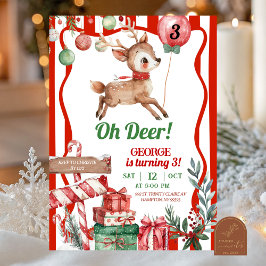 Fun Retro Christmas Deer Birthday Invitation Einladung