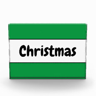 Fun Retro CHRISTMAS Festive Green White Strips Fotoblock