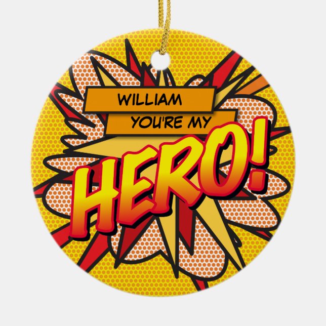 Fun Retro Comic Book You're my HERO Keramik Ornament (Vorne)