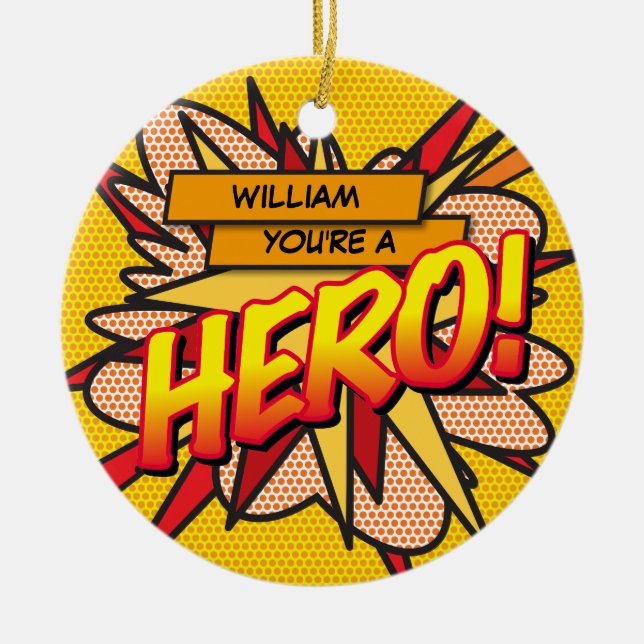 Fun Retro Comic Buch HERO Foto Keramik Ornament (Vorne)