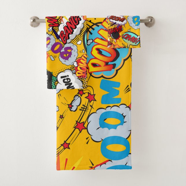 Fun Retro Comic Buch Pop Kunstvoll Badhandtuch Set (Insitu)