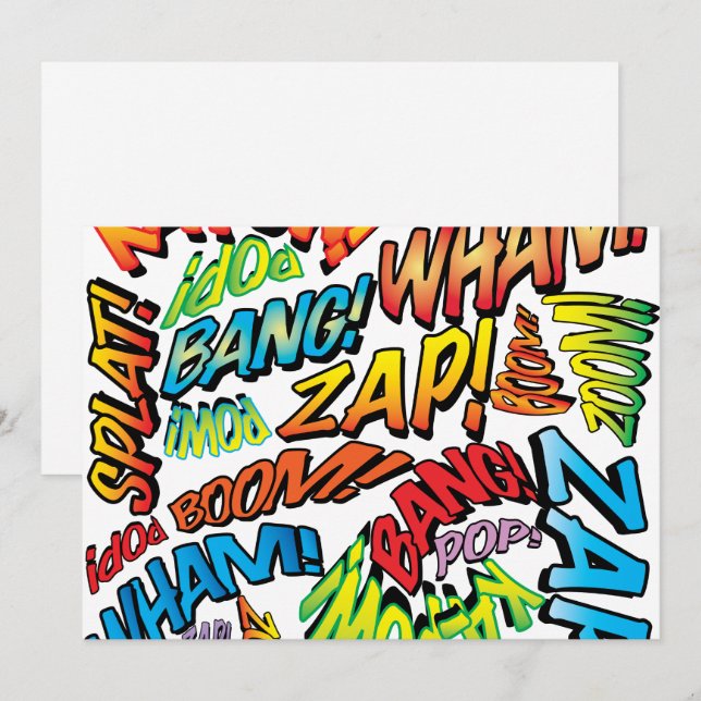 Fun Retro Comic Pop Kunst, Dichtung und Musik Einladung (Vorne/Hinten)