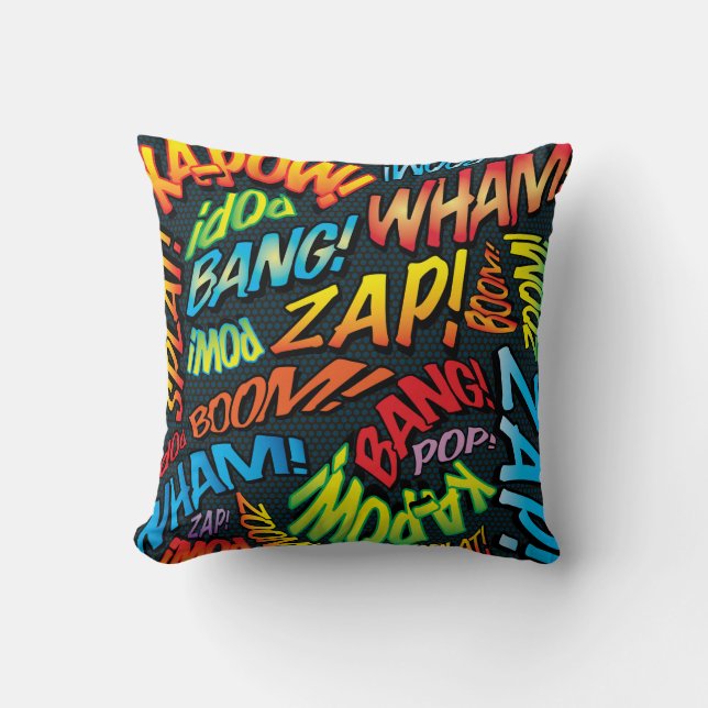 Fun Retro Comic Pop Kunst, Dichtung und Musik Kissen (Vorderseite)