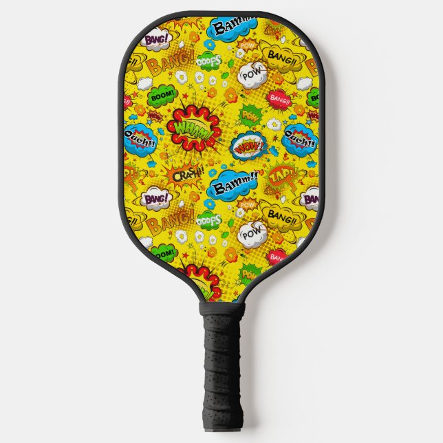 Fun Retro Comic Sprechblasen Nahtloses Muster Pickleball Schläger (Vorderseite)