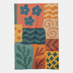 Fun Retro Garden Collage Muster Motif Geschirrtuch