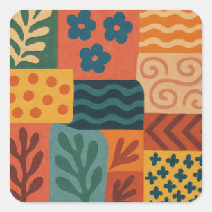 Fun Retro Garden Collage Muster Motif Quadratischer Aufkleber