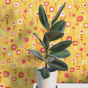 Fun Retro Gelbes Blumenmuster Tapete