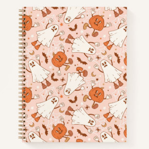 Fun Retro Ghost & Jack-O-Lantern Muster Notizbuch