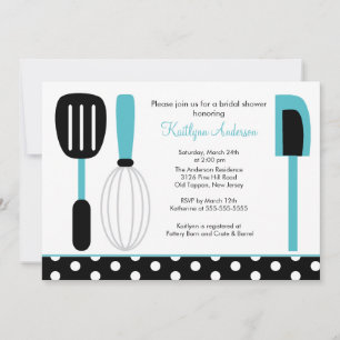 Fun Retro Kitchen Bridal Dusche Einladung Blau