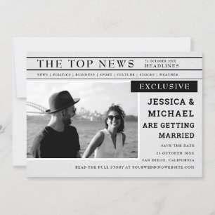 Fun Retro Newspaper News Schwarz-weißes Foto Save The Date
