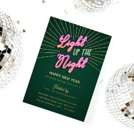 Fun Retro Pink Green Neon Happy New Year Party Folien Feiertagskarte