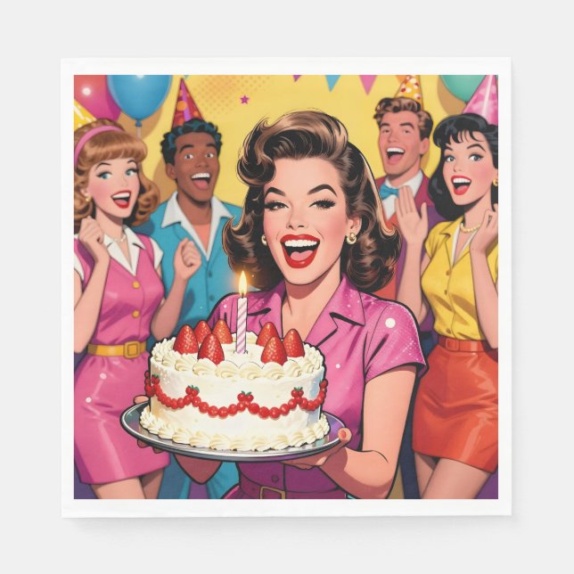 Fun Retro Pop Art Comic Mid-Century Birthday Serviette (Vorderseite)