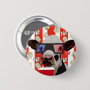 Fun Retro Popcorn Whimsical Kuh - Rote Streifen Button