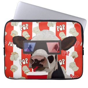 Fun Retro Popcorn Whimsical Kuh - Rote Streifen Laptopschutzhülle