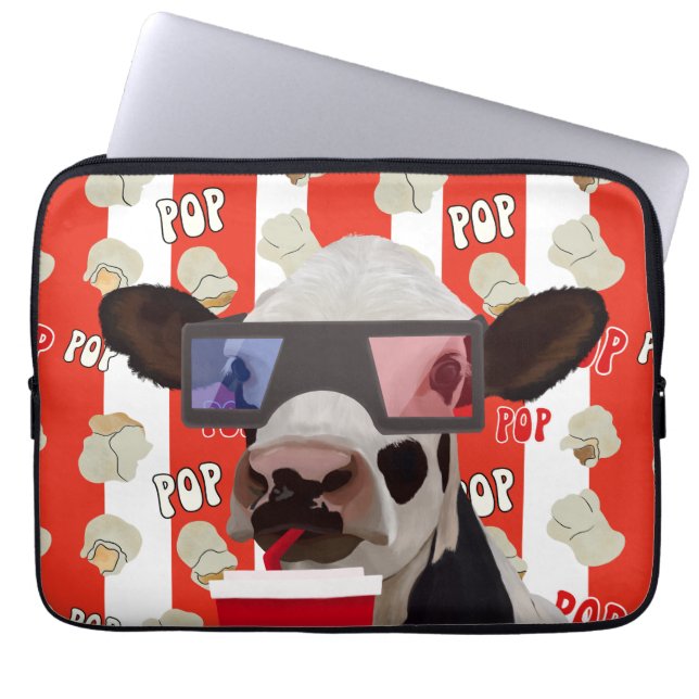 Fun Retro Popcorn Whimsical Kuh - Rote Streifen Laptopschutzhülle (Vorderseite)