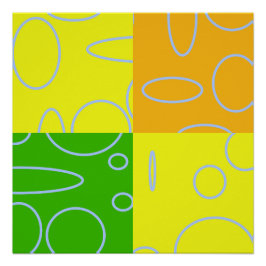 Fun Retro Quad Gelb Grün Orange Geometrisch Poster