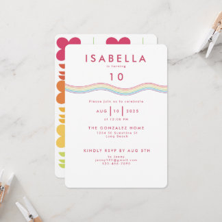 Fun Retro Rainbow Blume Geburtstag Einladung