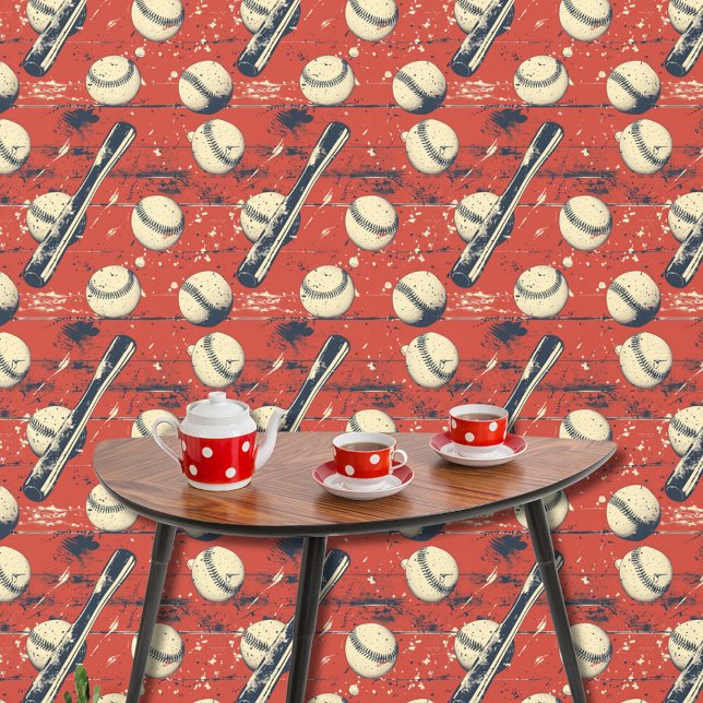 Fun Retro Red Blue White Baseball Muster Sport Tapete (Von Creator hochgeladen)