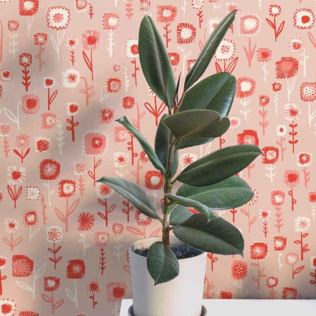 Fun Retro Rosa Blumenmuster Tapete (Retro pink floral ditsy fun peel and stick wallpaper)