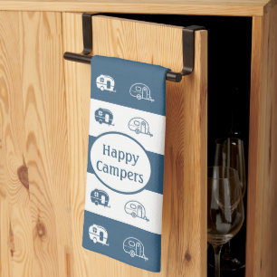 Fun Retro RV Happy Campers in Blau und Weiß Geschirrtuch