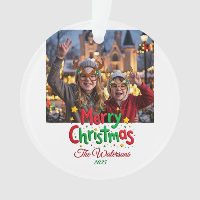 Fun Retro Script Merry Christmas Letterpress Photo (devant)