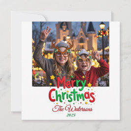 Fun Retro Script Merry Christmas Letterpress Photo Feiertagskarte