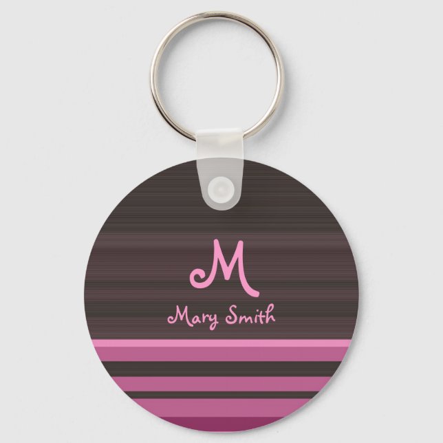 Fun Retro Streifen mit individuelle Name pink Schlüsselanhänger (Vorderseite)