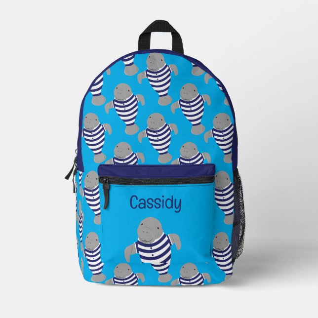 Fun Retro Swimsuit Manatee Animal Kids Name Bedruckter Rucksack (Vorderseite)