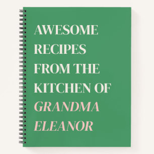 Fun Retro Typografie Rosa grünes Grandma Rezept Notizbuch