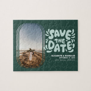 Fun Retro Typografy Foto Hochzeit Speichern Sie da