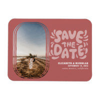 Fun Retro Typografy Foto Hochzeit Speichern Sie da