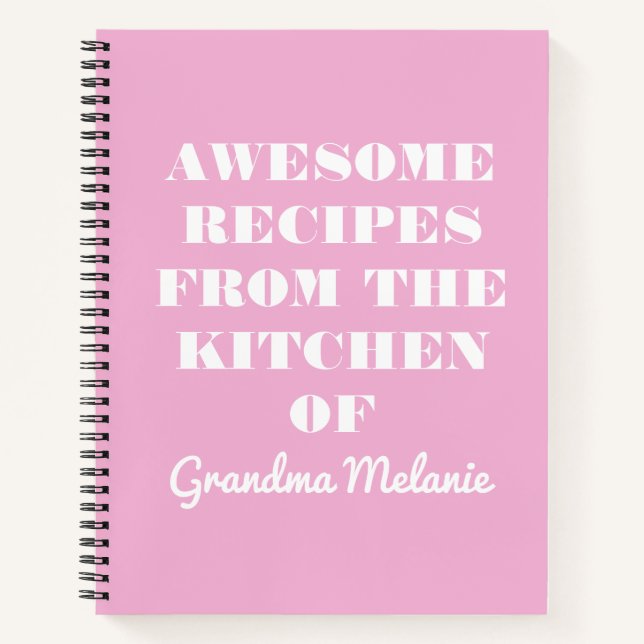 Fun Retro Typographie rose Grandma Recette Carnet (Devant)